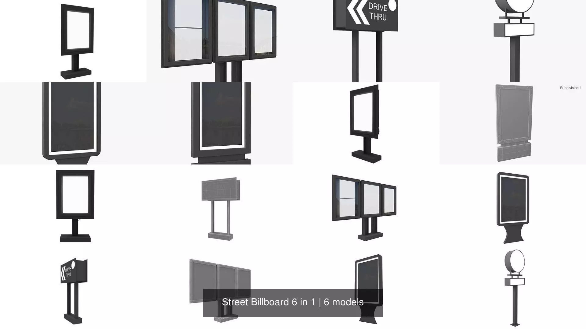 Street Billboard 6 in 1 3D Model Collection_0