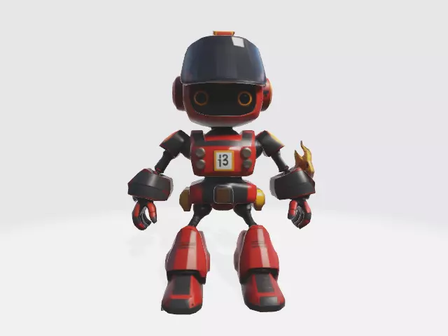 lowpoly cartoon robot fireman Low-poly 3D model_0