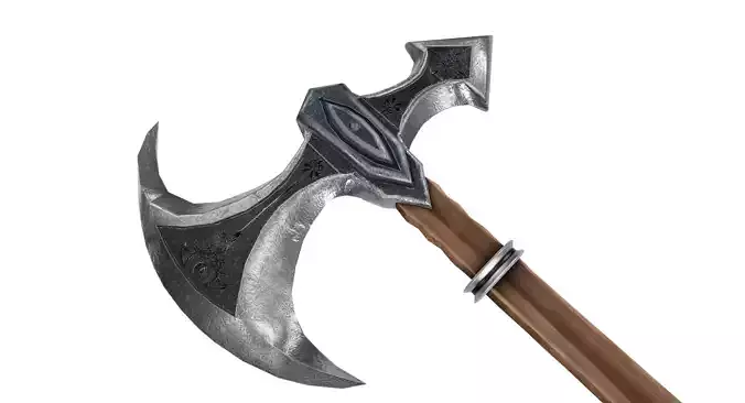Low Poly Dark Battle Axe Decorated 3D Model