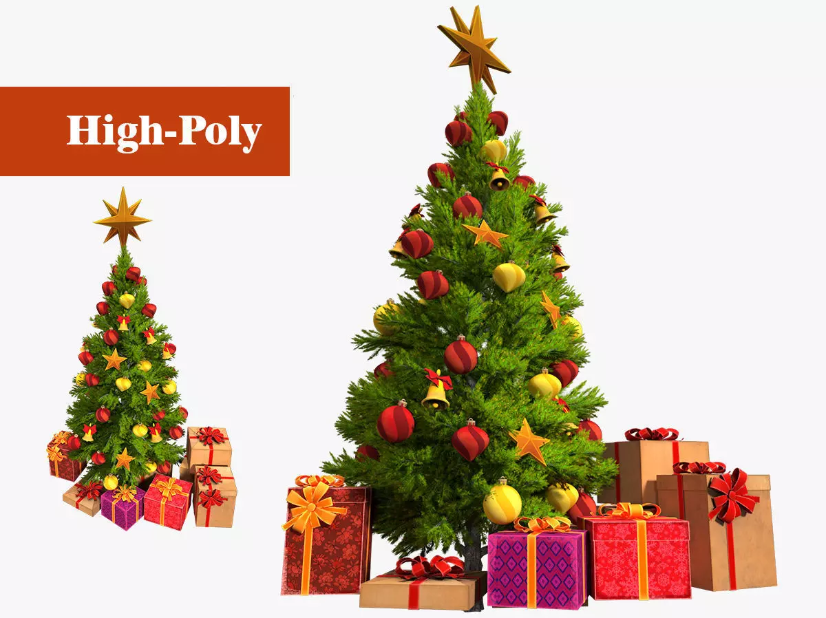 Christmas tree with gifts high-poly 3D model_0