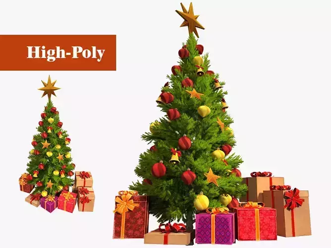 Christmas tree with gifts high-poly