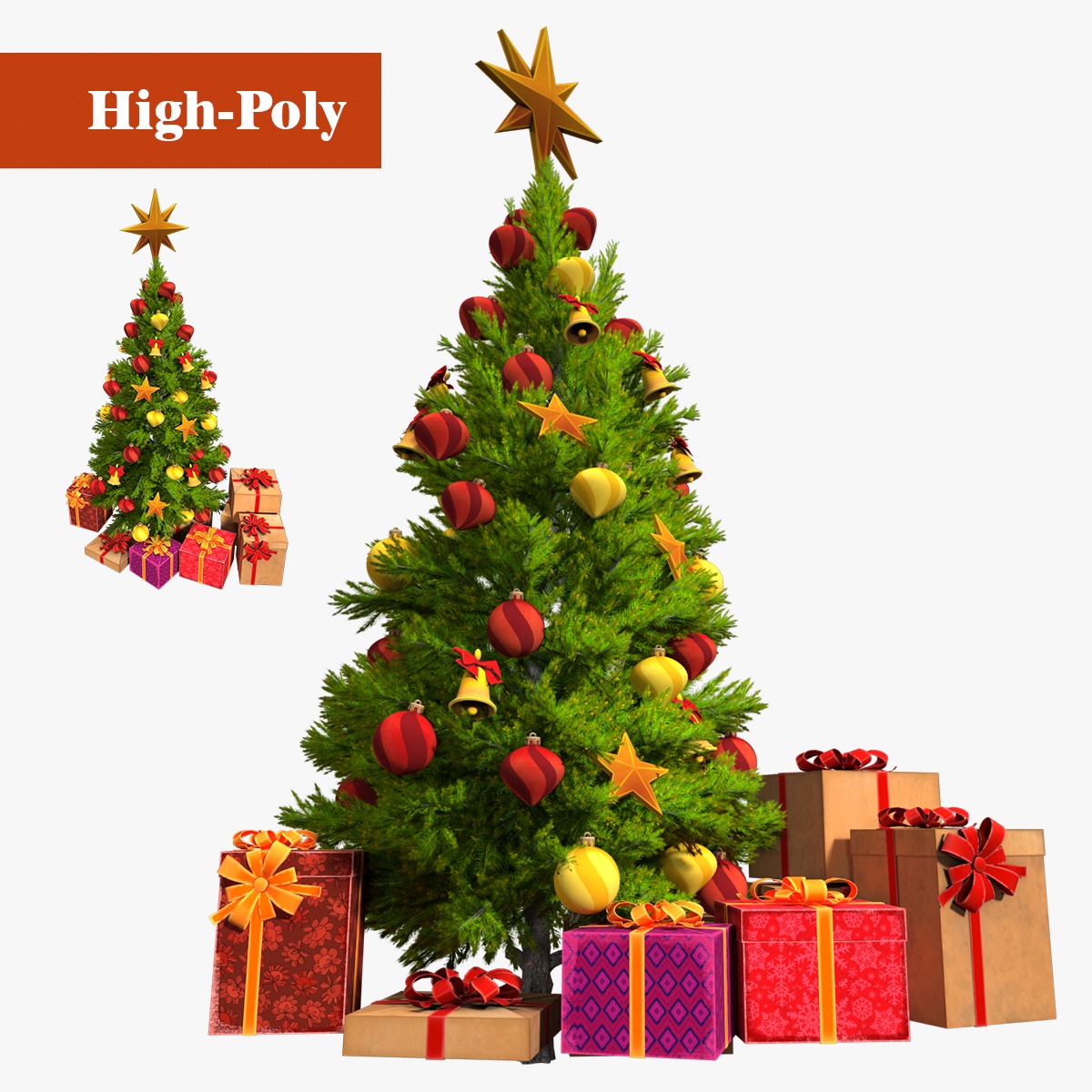 Christmas tree with gifts high-poly 3D model_1