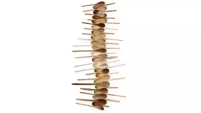 Decorative wooden set with oldest spoons 3D model
