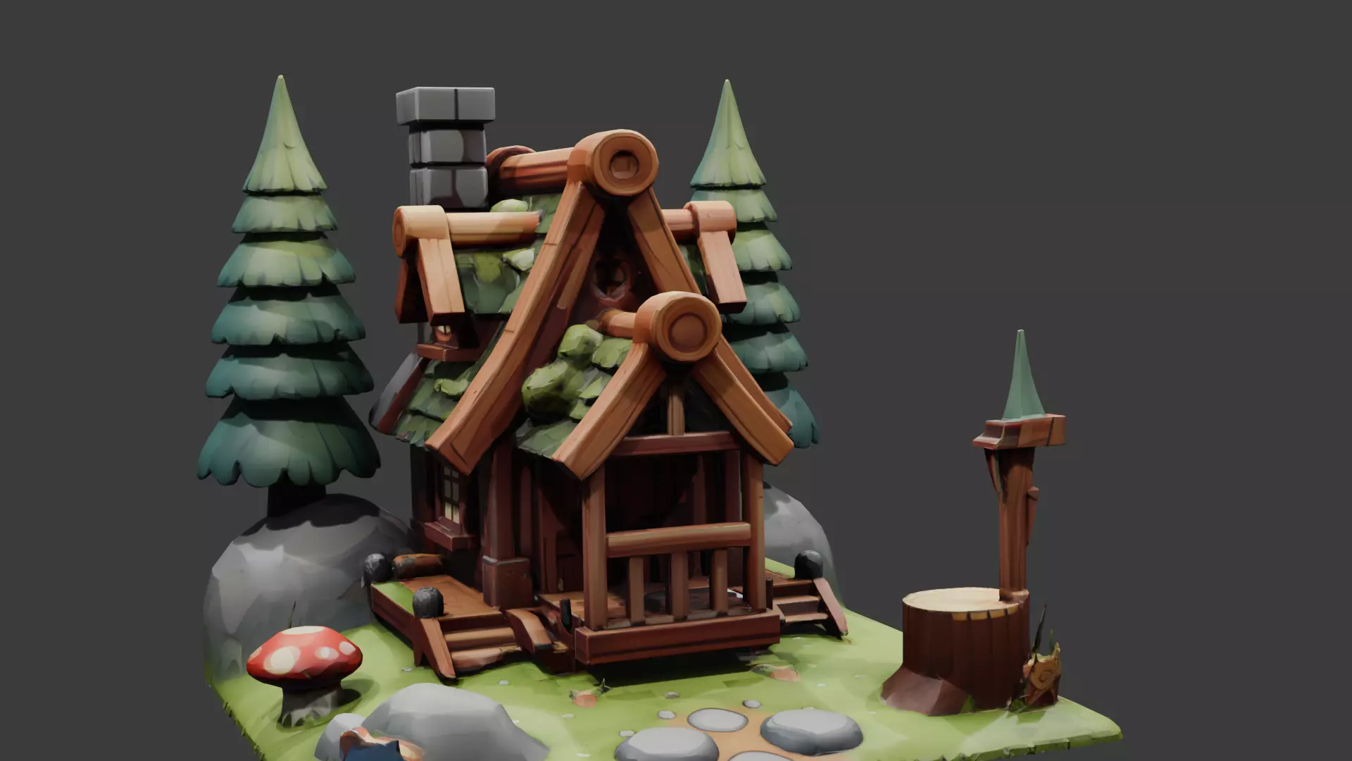 Blender 3D Cartoon Forest House Lowpoly Game Ready Low-poly 3D model