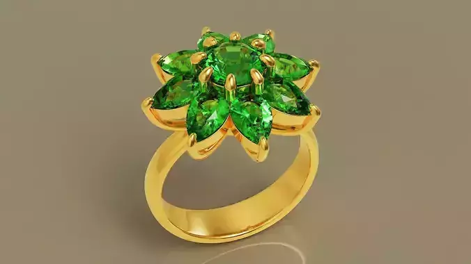 Cluster set pear and round shape diamond flower ring