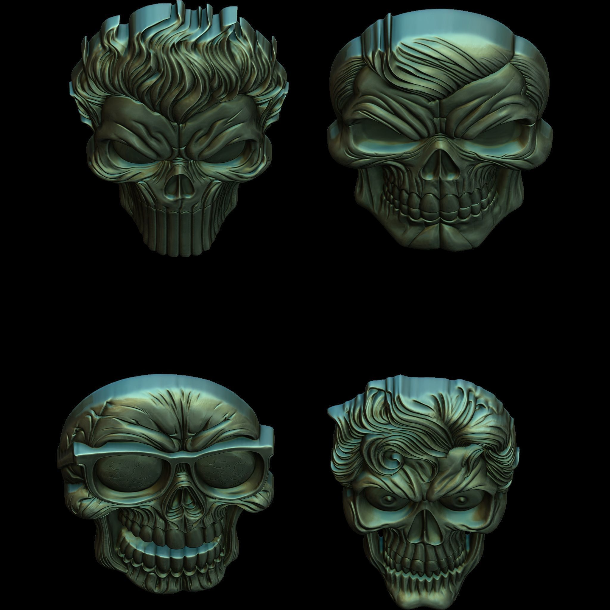 A Collection of 4 Comic Skull Head No4 STL file for 3d Print CNC 3D print model_10