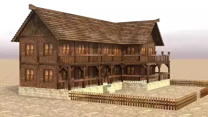 Old timber-frame house 3D model Low-poly 3D model