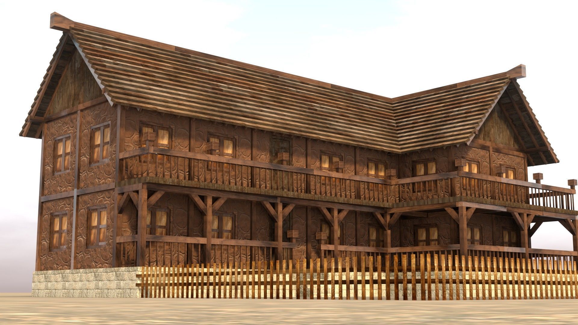 Old timber-frame house 3D model Low-poly 3D model_11