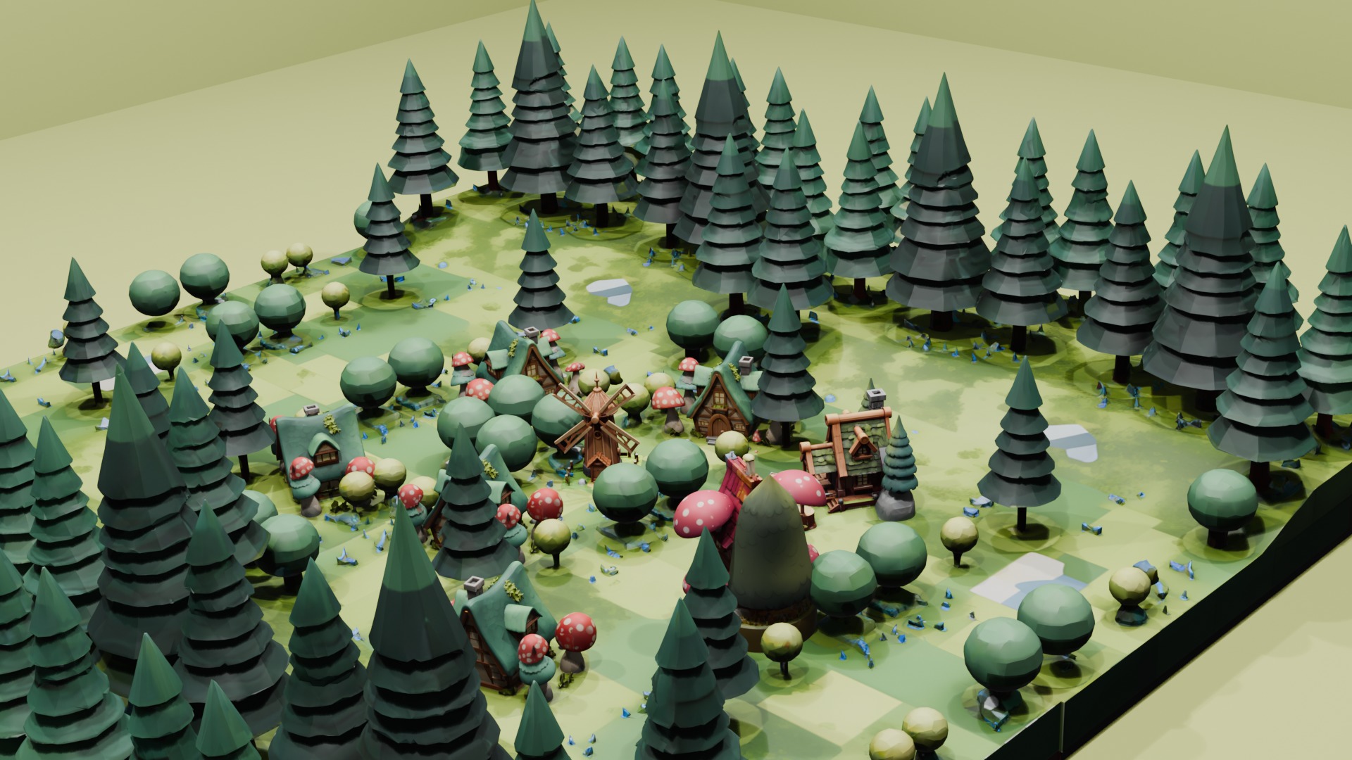 Blender Lowpoly Game Ready Cartoon Fantasy Forest Village Low-poly 3D model_1