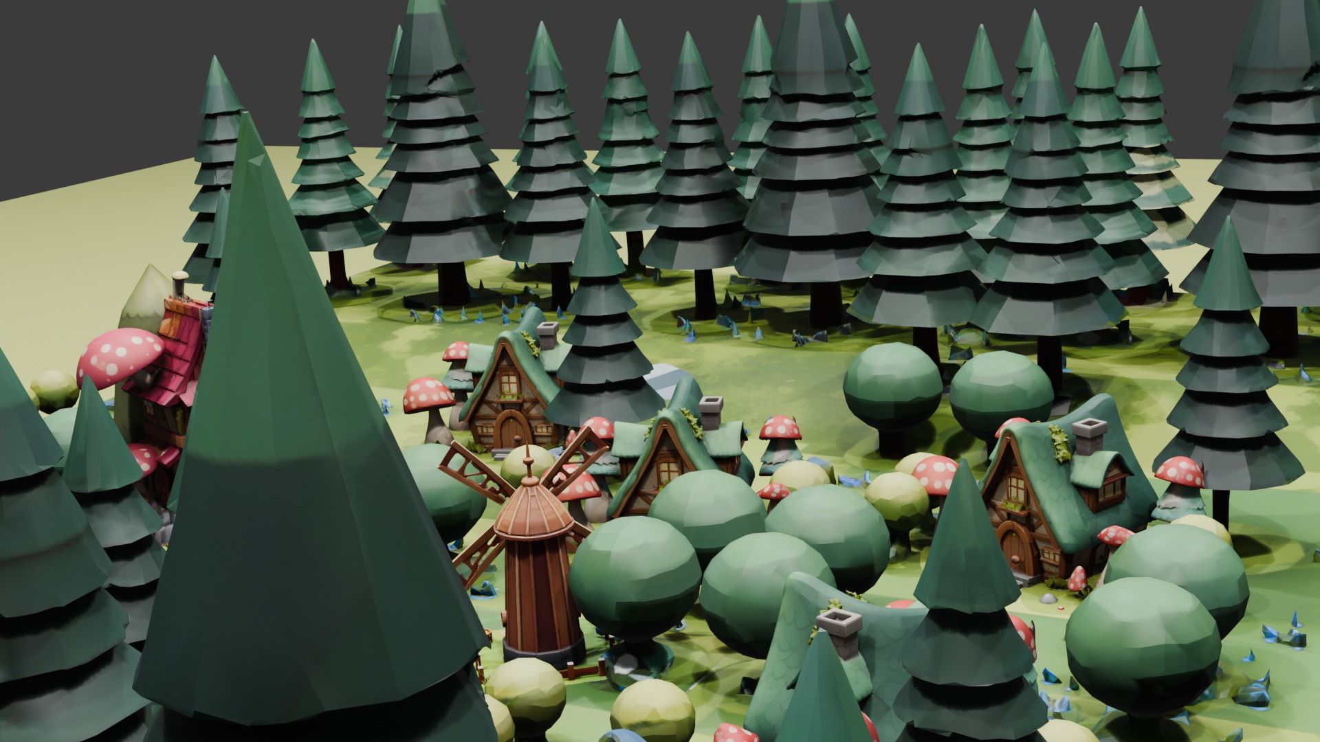 Blender Lowpoly Game Ready Cartoon Fantasy Forest Village Low-poly 3D model_3