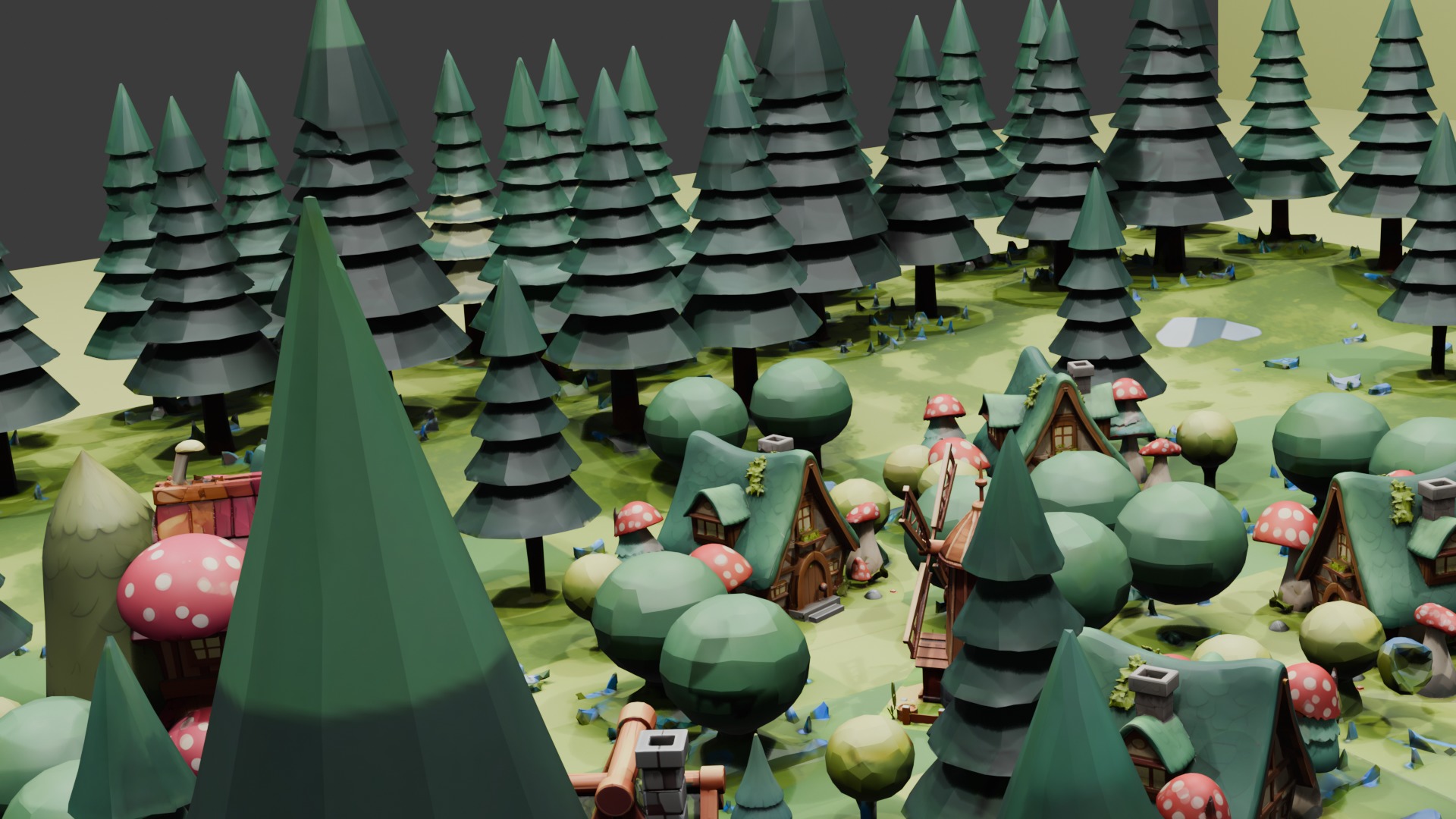 Blender Lowpoly Game Ready Cartoon Fantasy Forest Village Low-poly 3D model_12