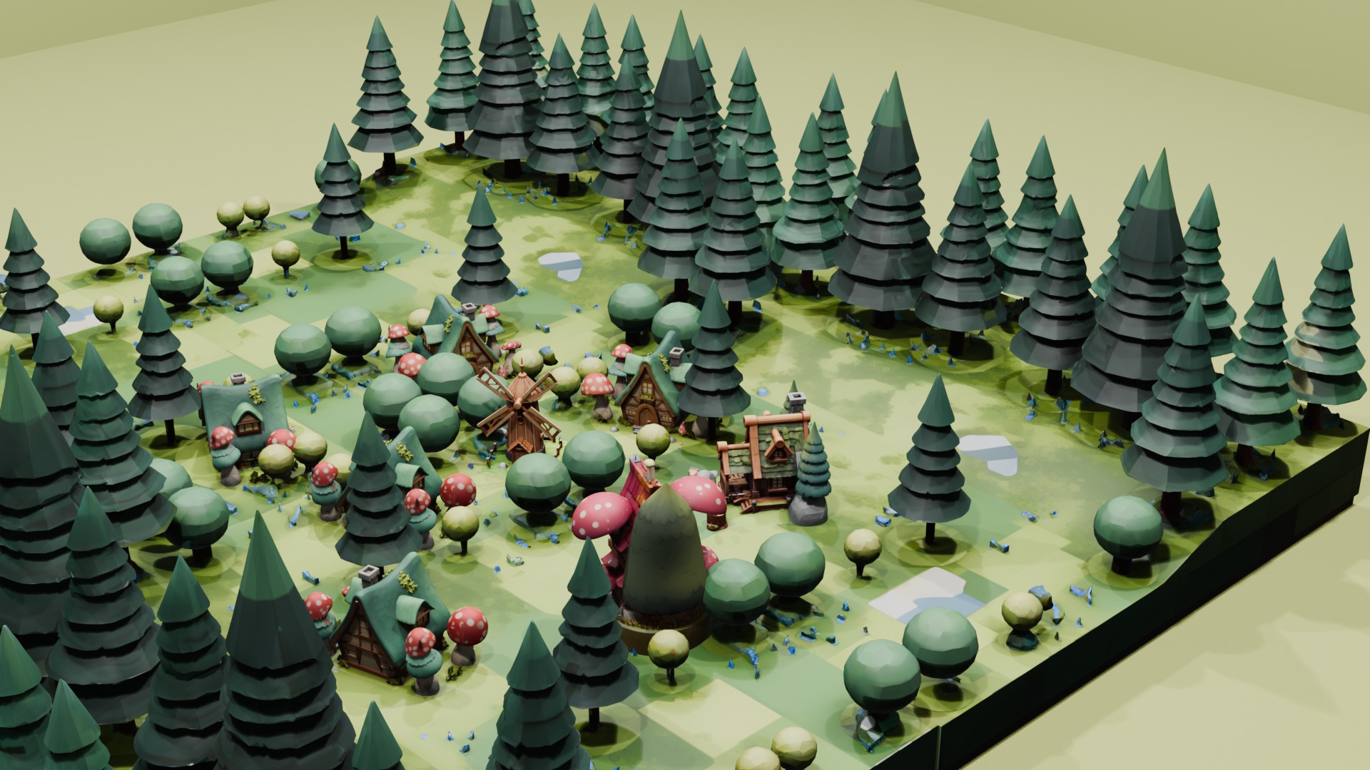 Blender Lowpoly Game Ready Cartoon Fantasy Forest Village Low-poly 3D model_2