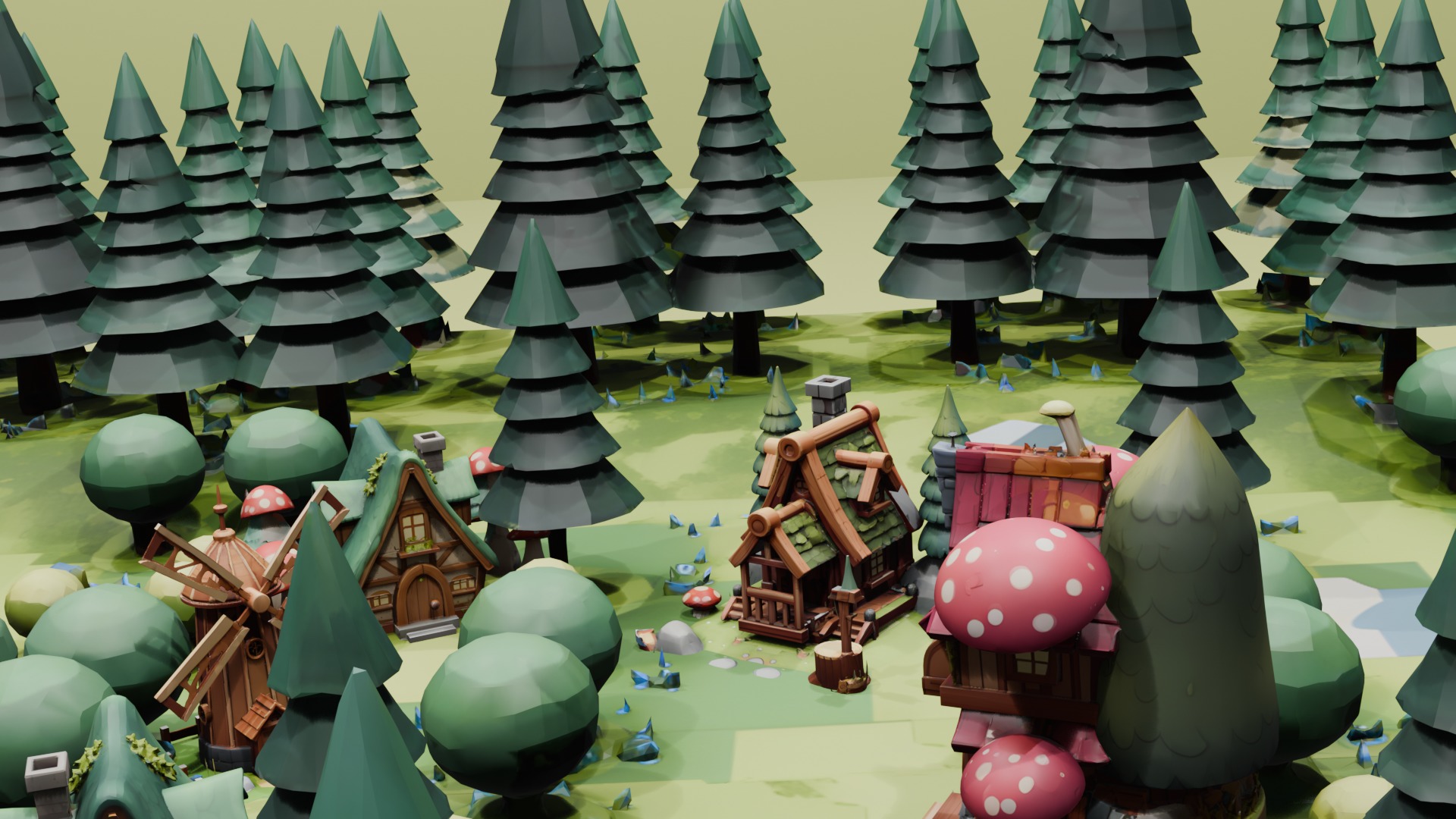 Blender Lowpoly Game Ready Cartoon Fantasy Forest Village Low-poly 3D model_9