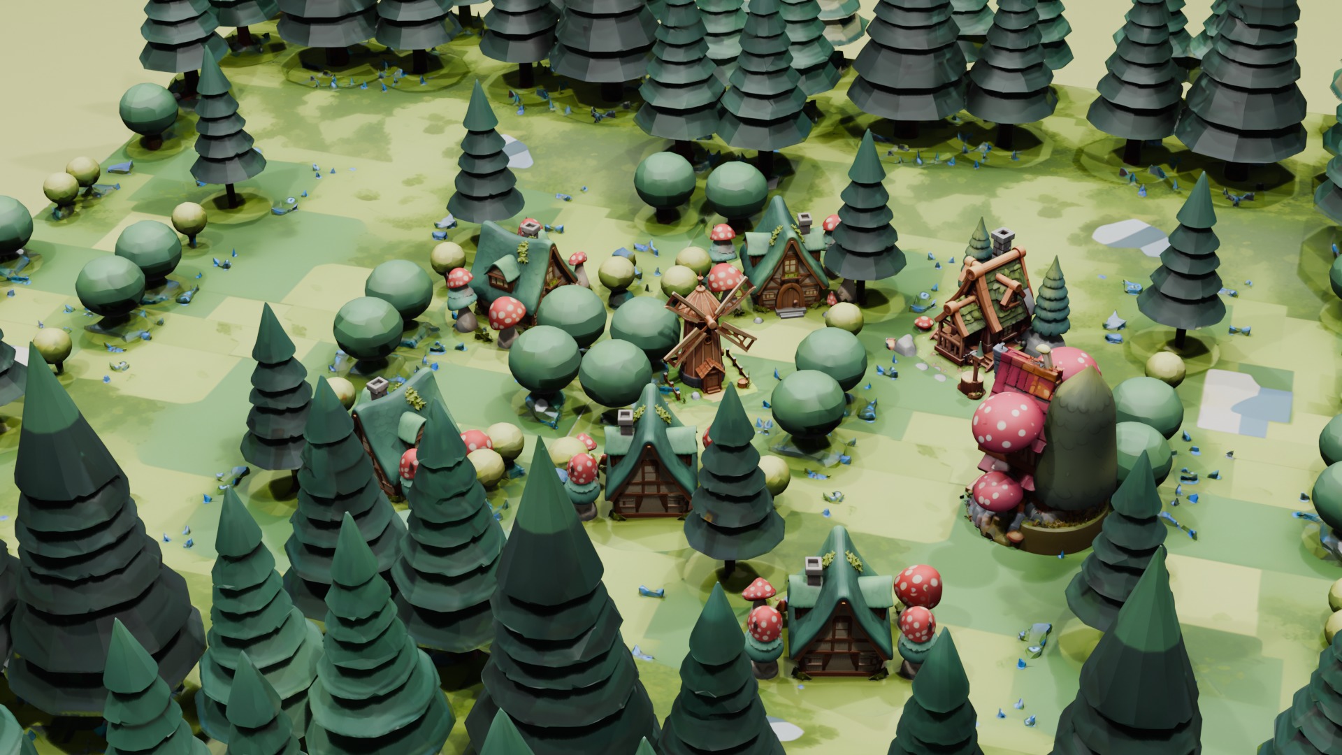 Blender Lowpoly Game Ready Cartoon Fantasy Forest Village Low-poly 3D model_5