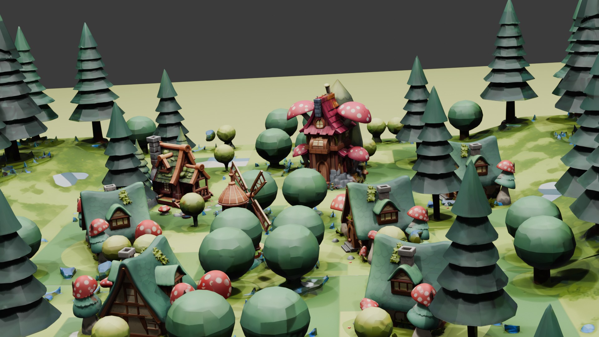 Blender Lowpoly Game Ready Cartoon Fantasy Forest Village Low-poly 3D model_8