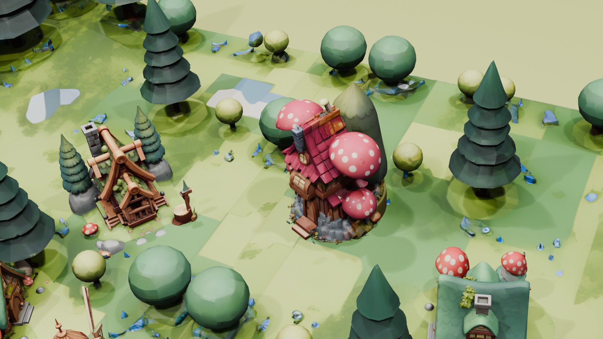 Blender Lowpoly Game Ready Cartoon Fantasy Forest Village Low-poly 3D model_11