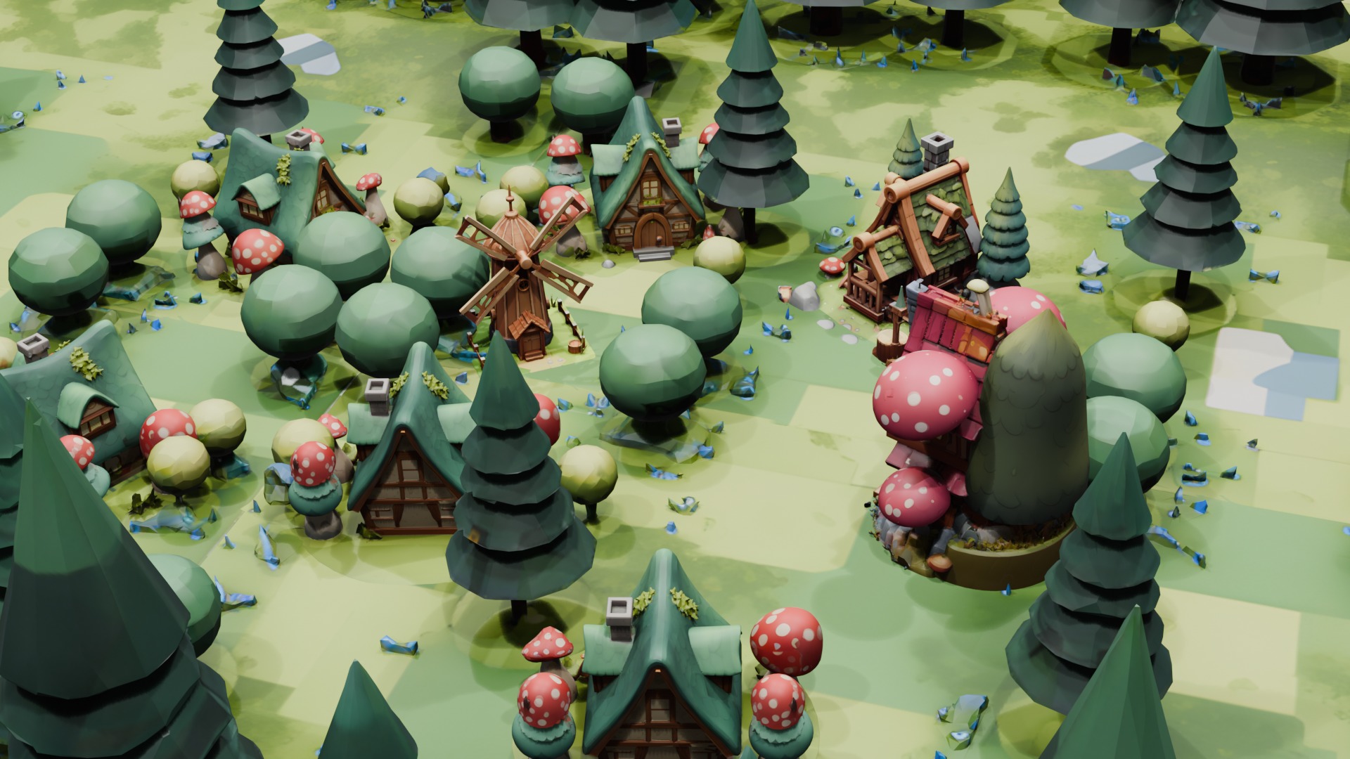 Blender Lowpoly Game Ready Cartoon Fantasy Forest Village Low-poly 3D model_10
