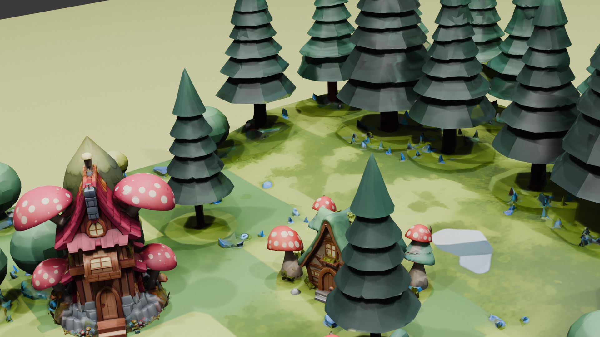 Blender Lowpoly Game Ready Cartoon Fantasy Forest Village Low-poly 3D model_7