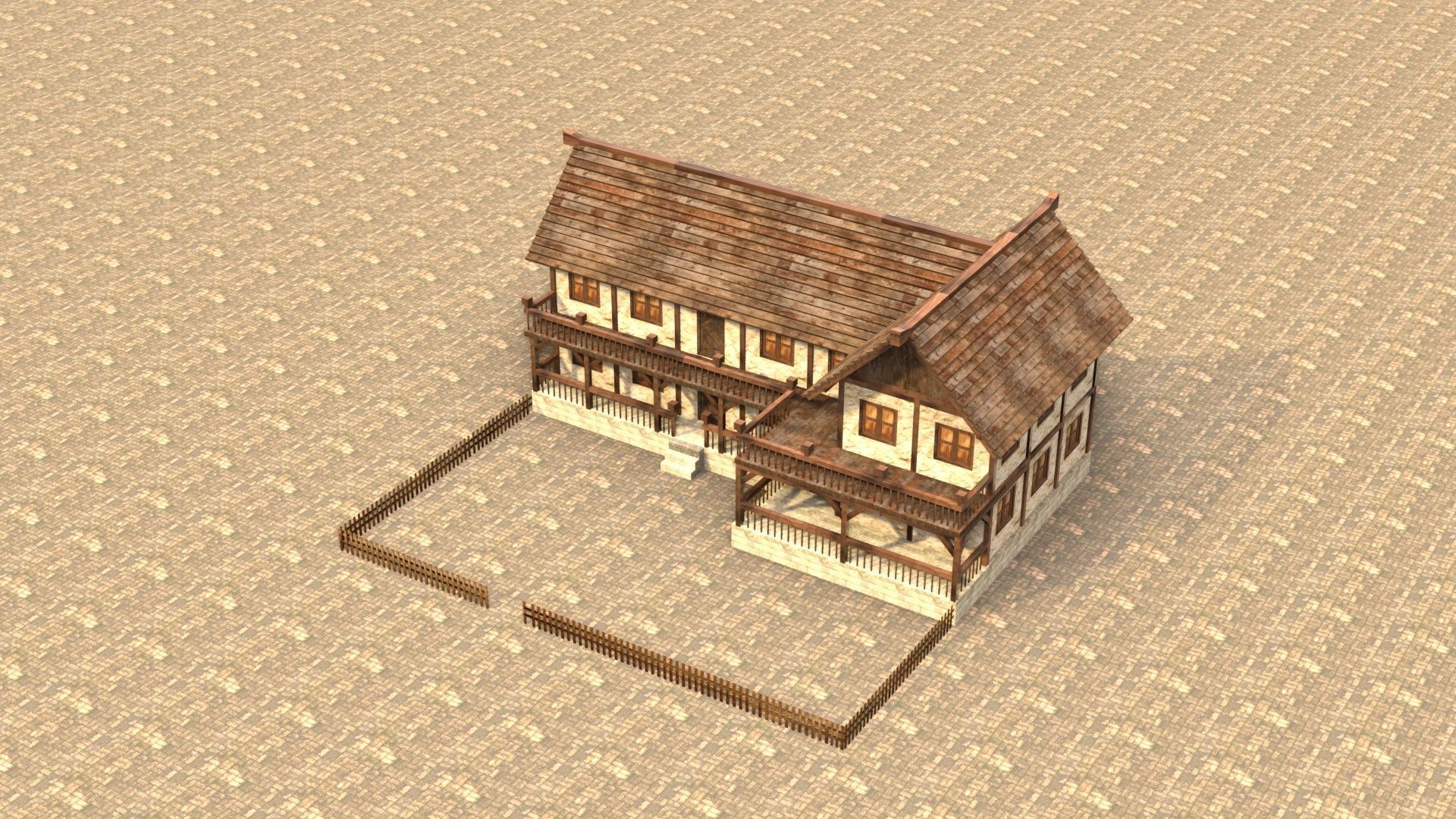 Modular medieval house low poly Low-poly 3D model_13