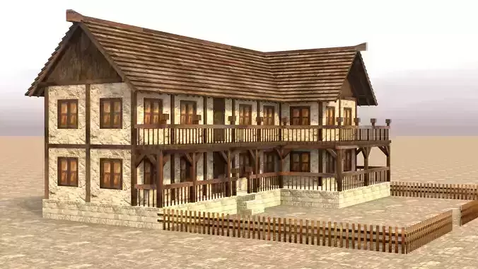 Modular medieval house low poly Low-poly 3D model