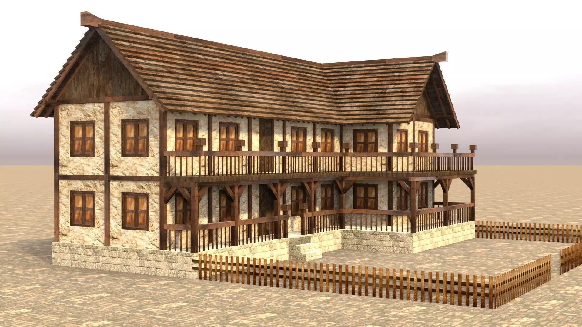 Modular medieval house low poly Low-poly 3D model_0