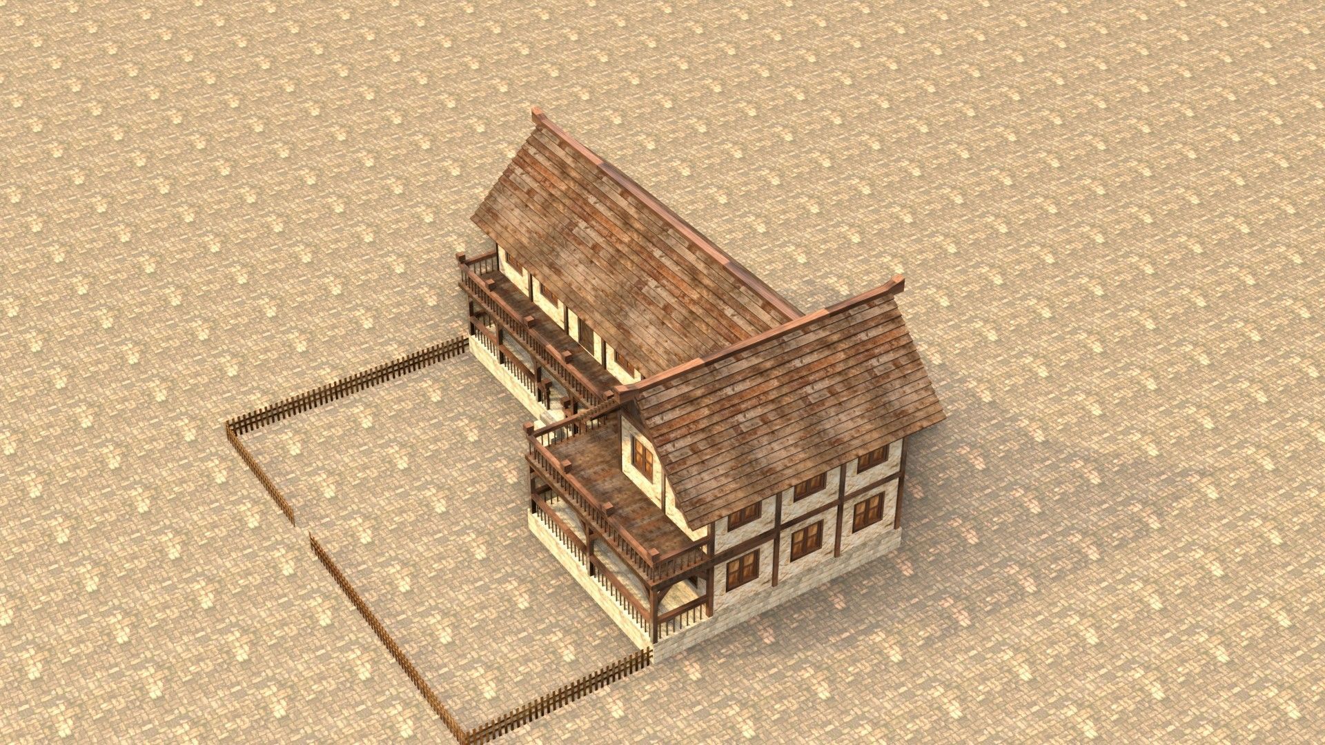 Modular medieval house low poly Low-poly 3D model_19