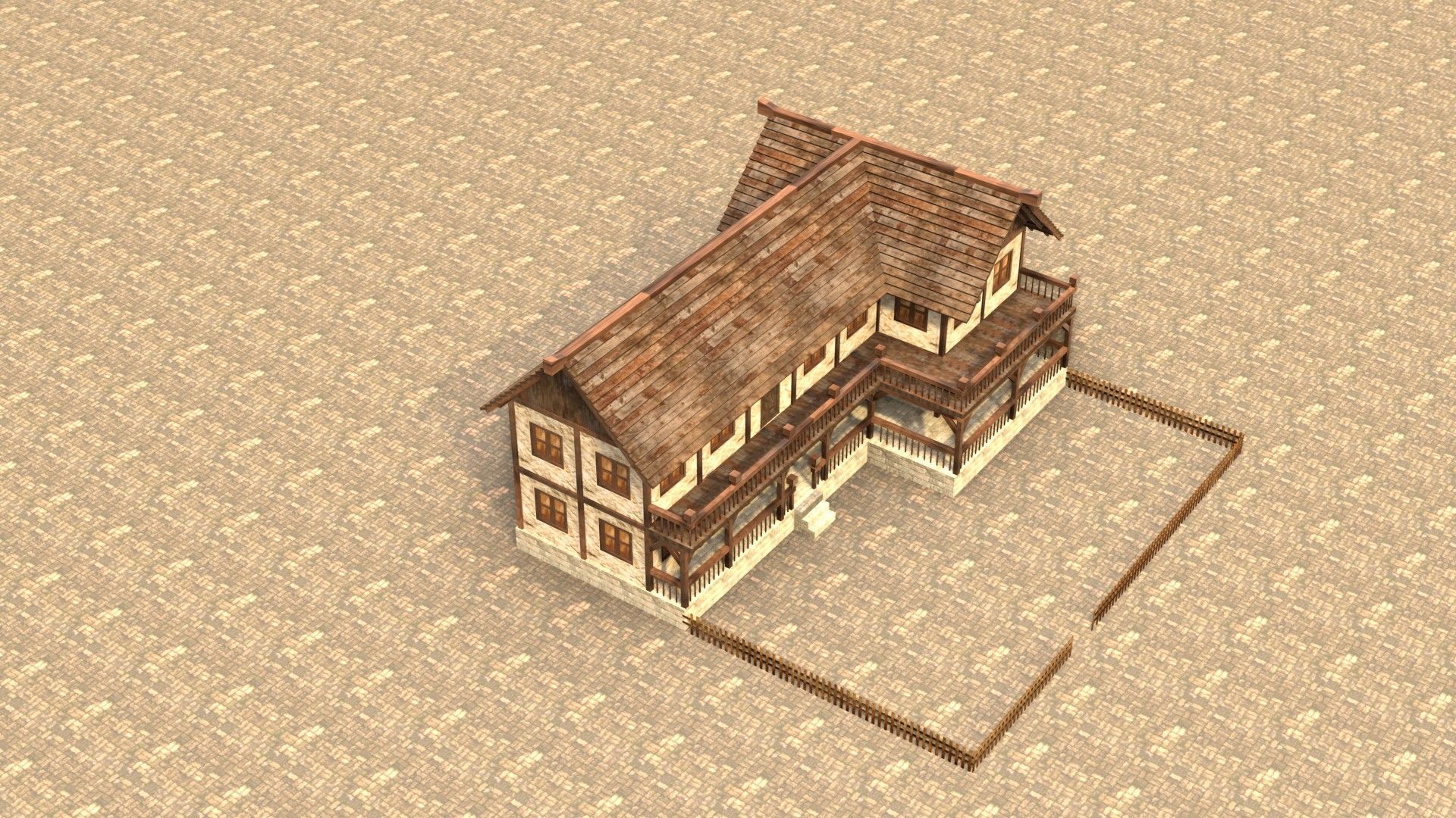 Modular medieval house low poly Low-poly 3D model_18