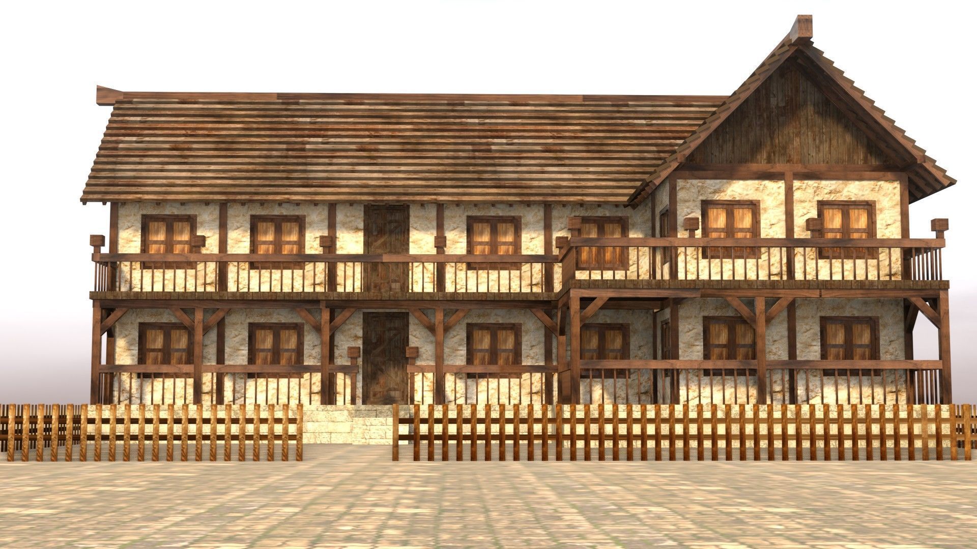 Modular medieval house low poly Low-poly 3D model_10