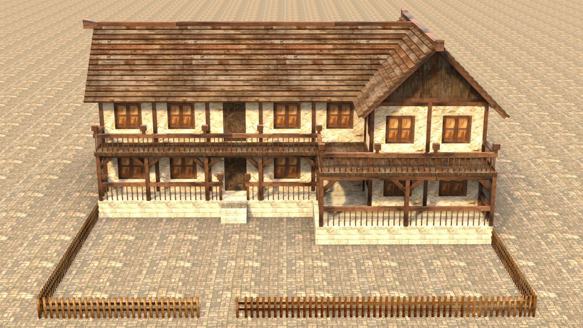 Modular medieval house low poly Low-poly 3D model_1