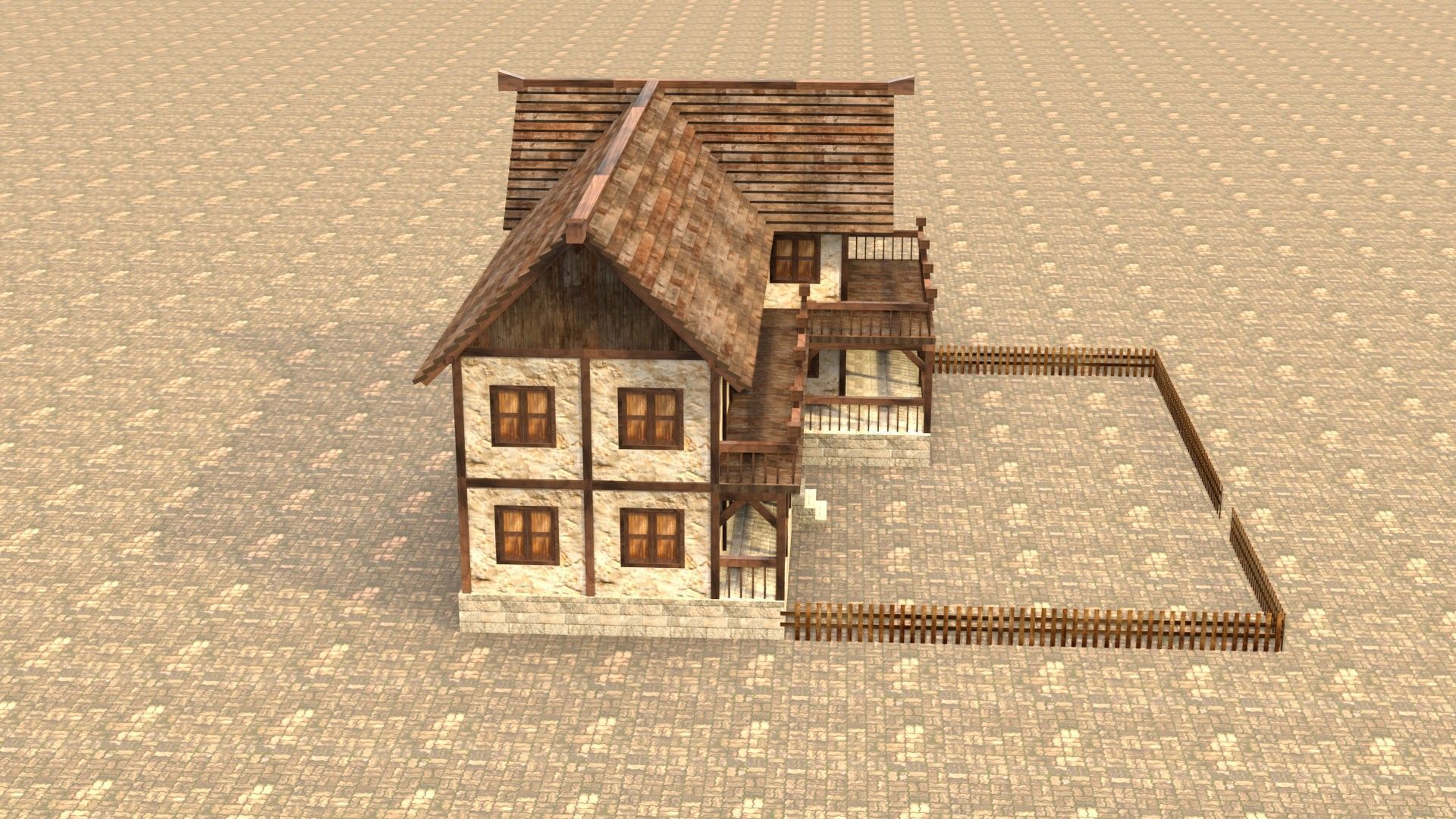 Modular medieval house low poly Low-poly 3D model_6