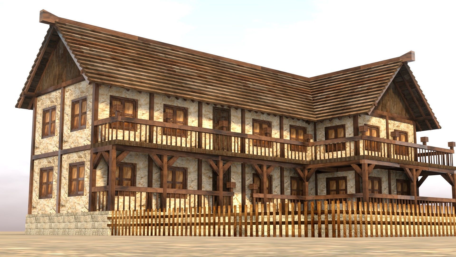 Modular medieval house low poly Low-poly 3D model_11