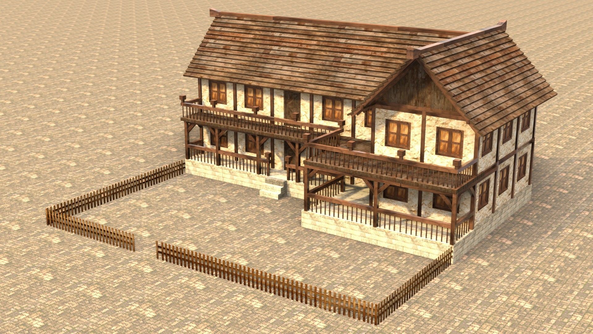 Modular medieval house low poly Low-poly 3D model_2
