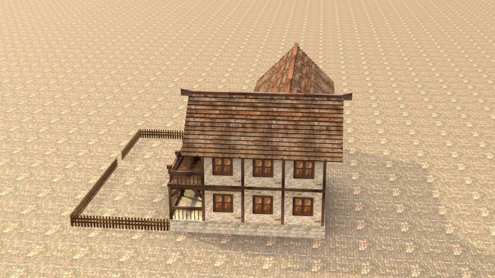 Modular medieval house low poly Low-poly 3D model_9