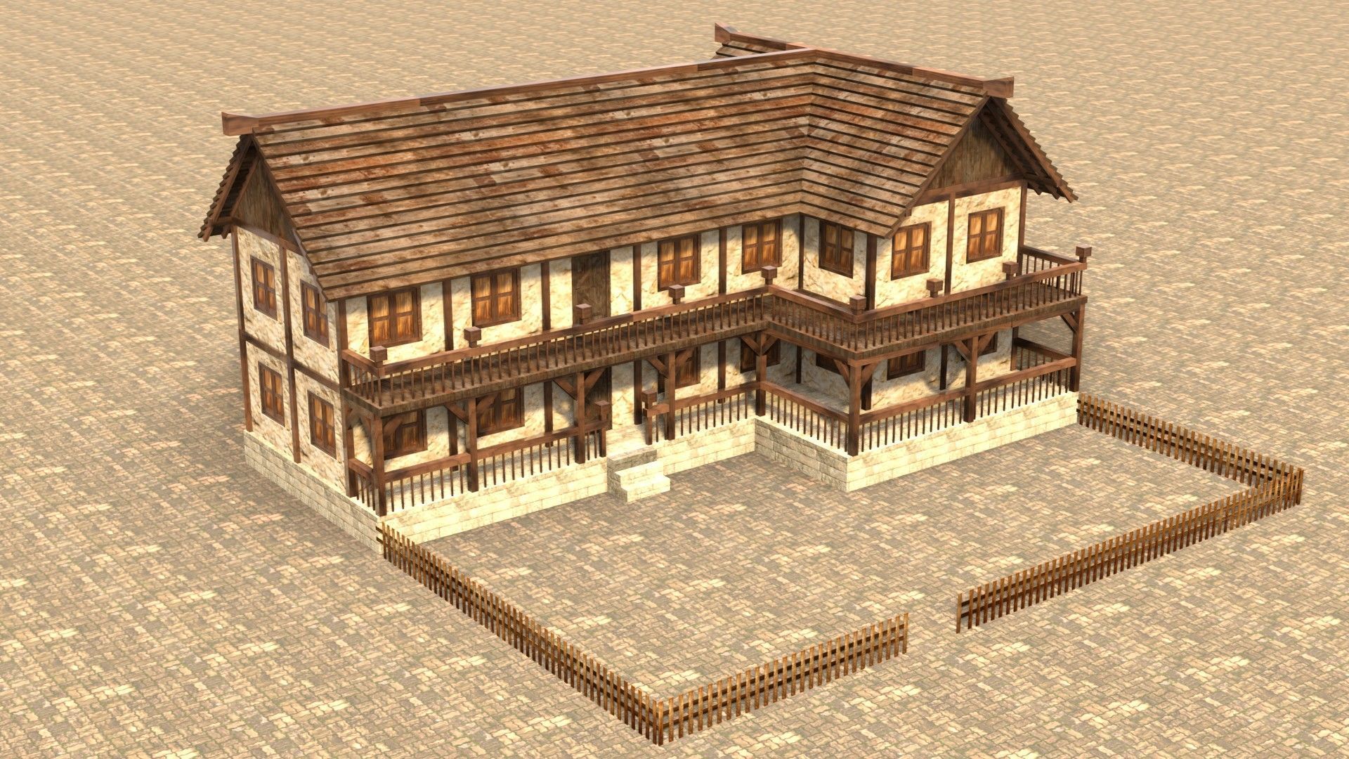 Modular medieval house low poly Low-poly 3D model_4