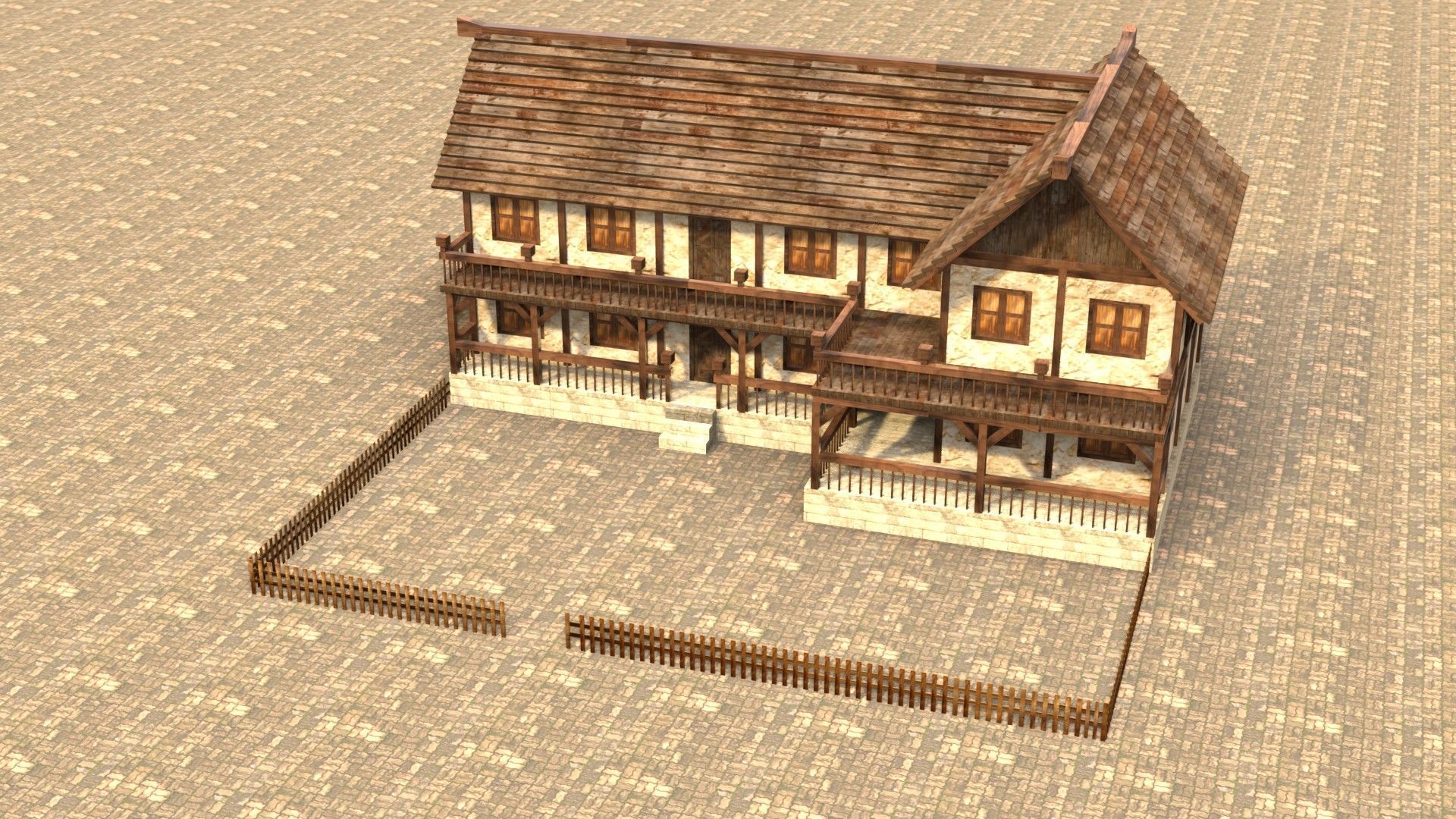 Modular medieval house low poly Low-poly 3D model_3