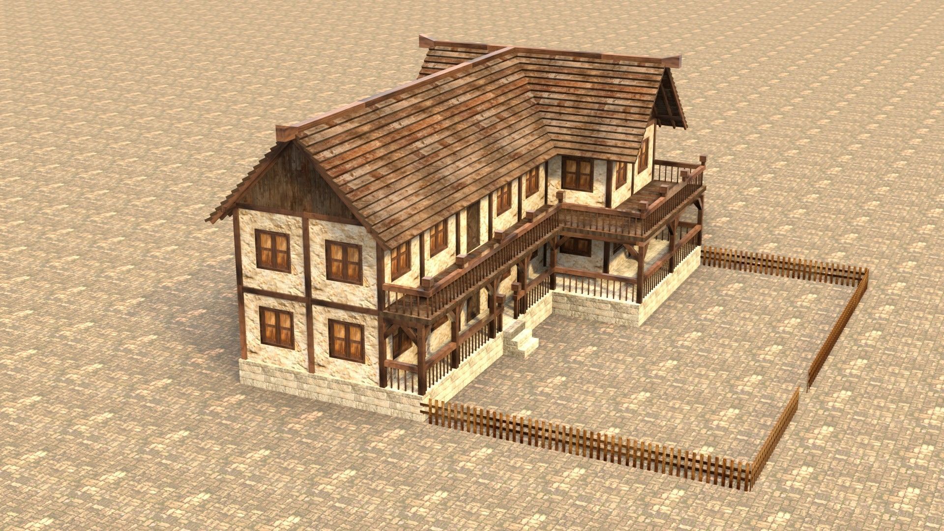 Modular medieval house low poly Low-poly 3D model_5