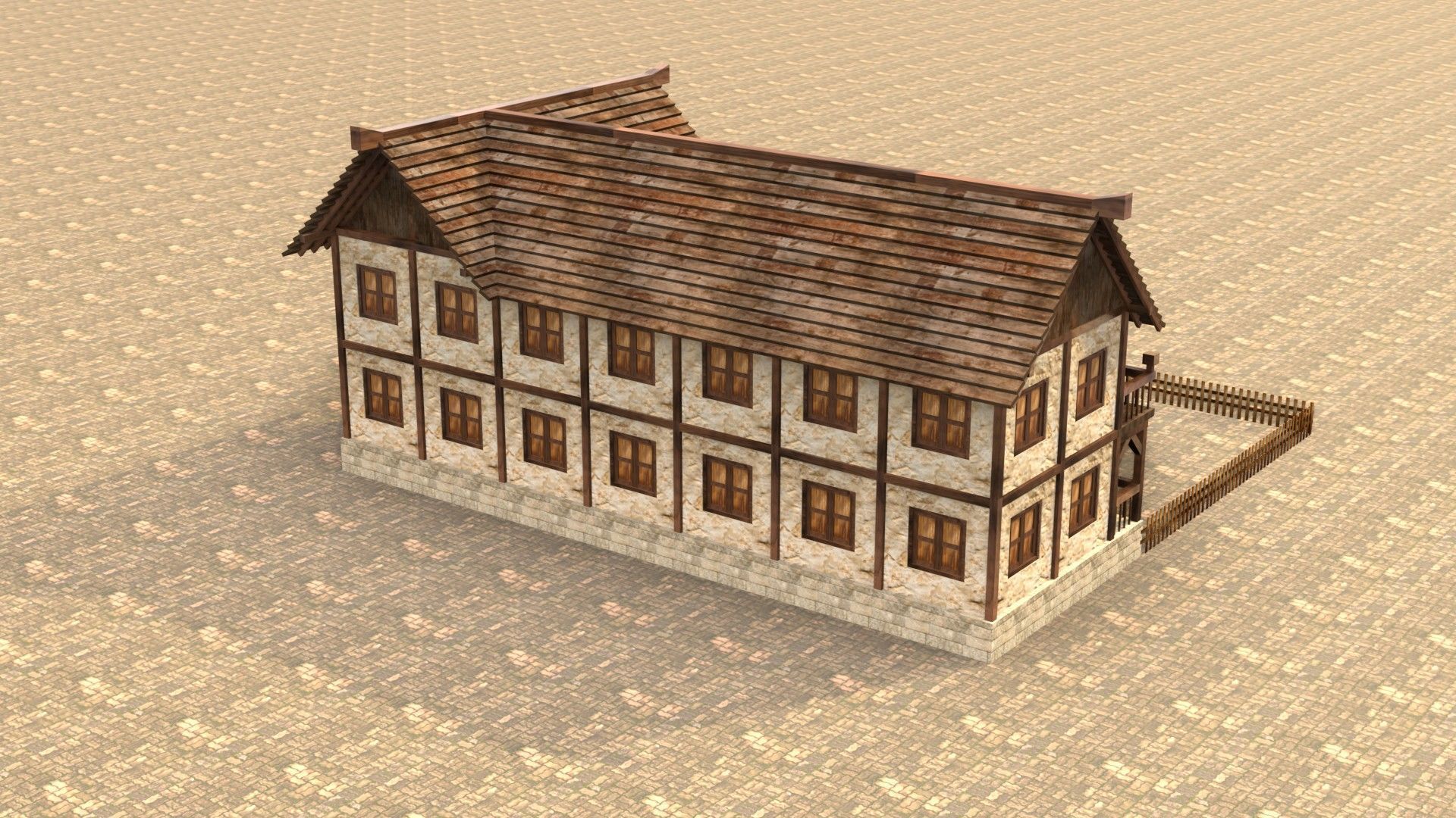 Modular medieval house low poly Low-poly 3D model_7