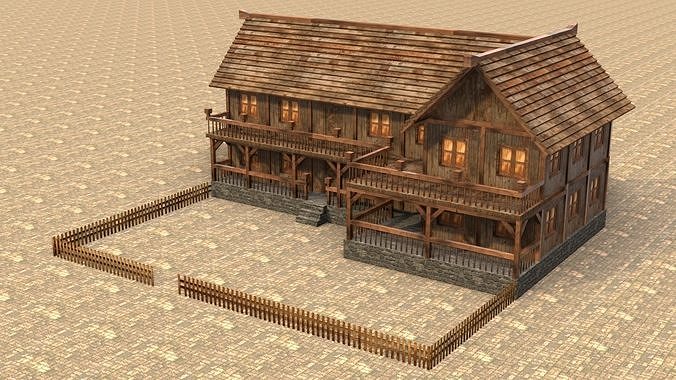 Low Poly Rustic Medieval Cabin 3D Model Low-poly 3D model 3