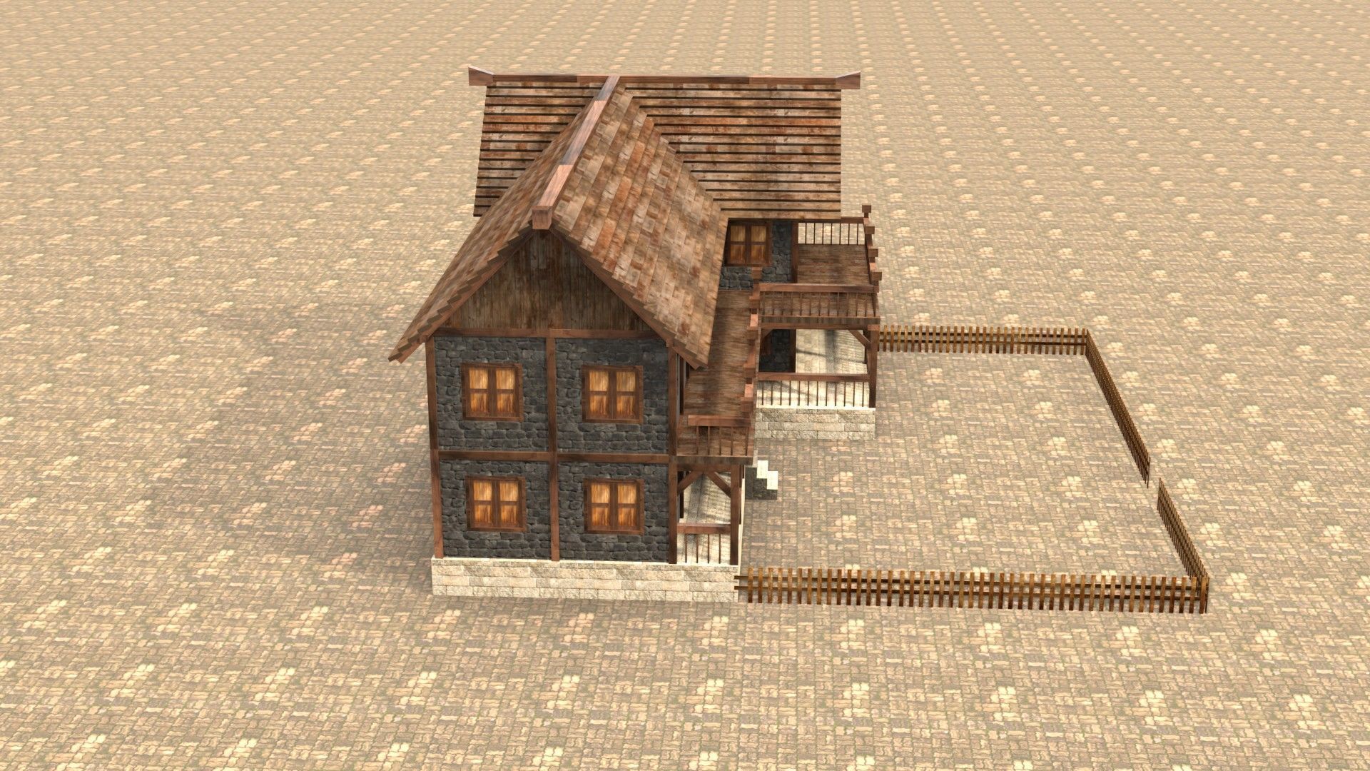 Low poly medieval village house Low-poly 3D model_6