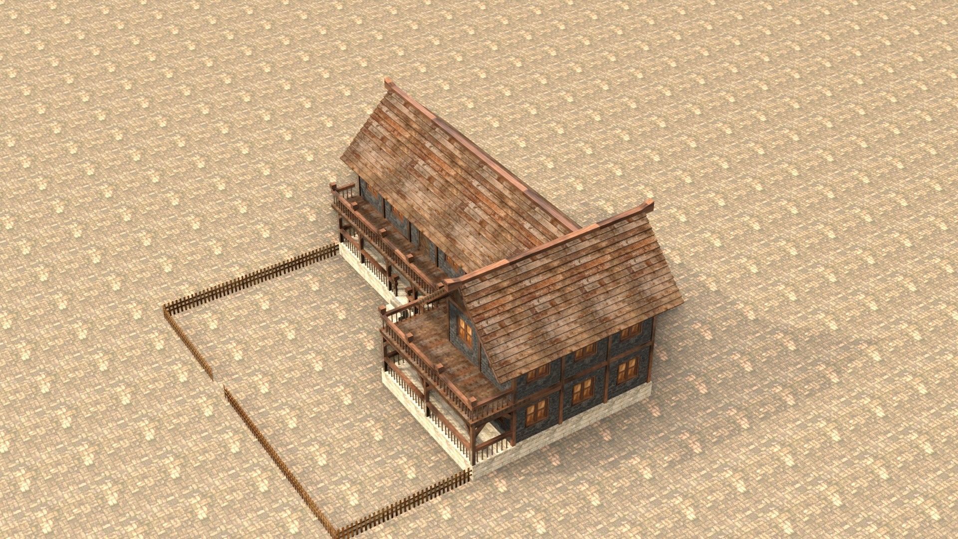 Low poly medieval village house Low-poly 3D model_19