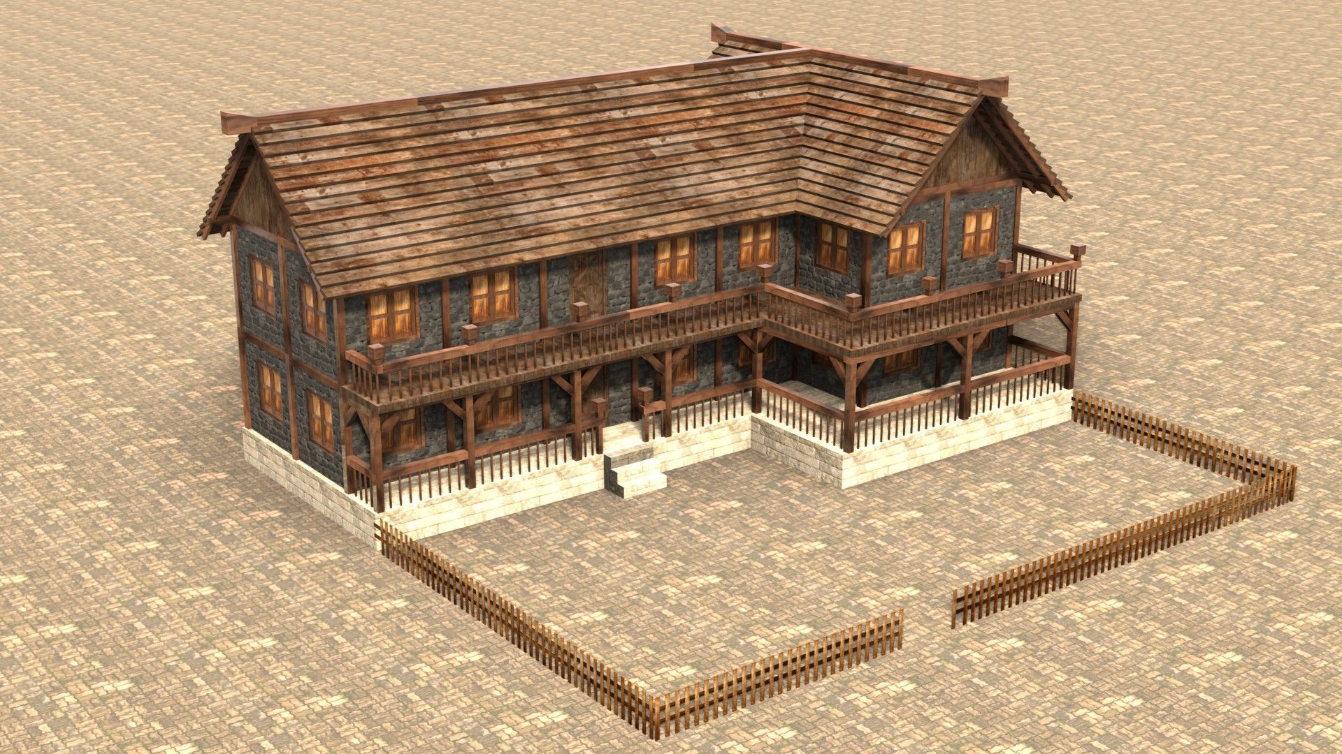 Low poly medieval village house Low-poly 3D model_4