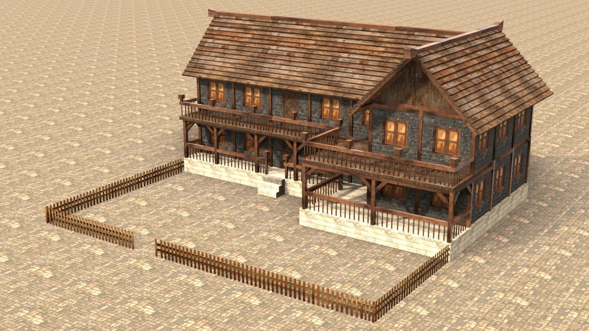 Low poly medieval village house Low-poly 3D model_2