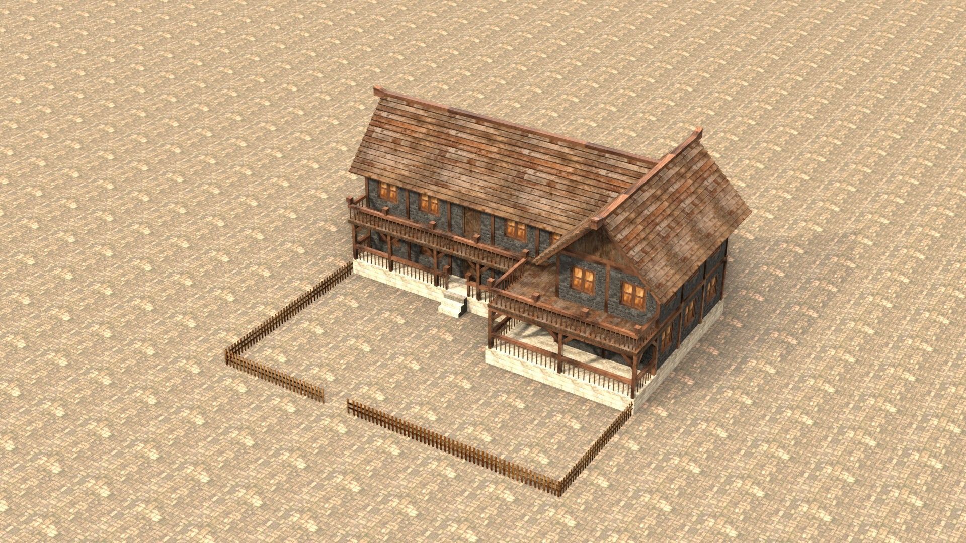 Low poly medieval village house Low-poly 3D model_13