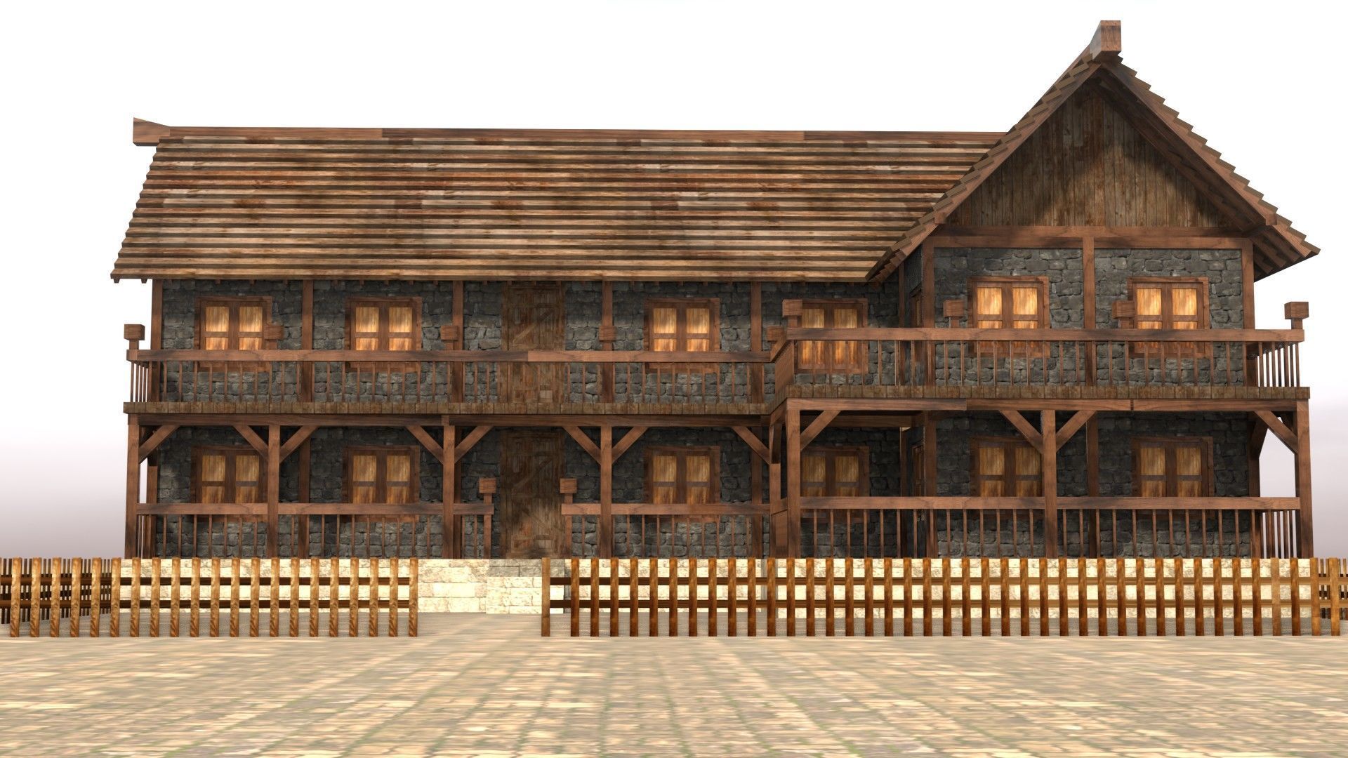 Low poly medieval village house Low-poly 3D model_10