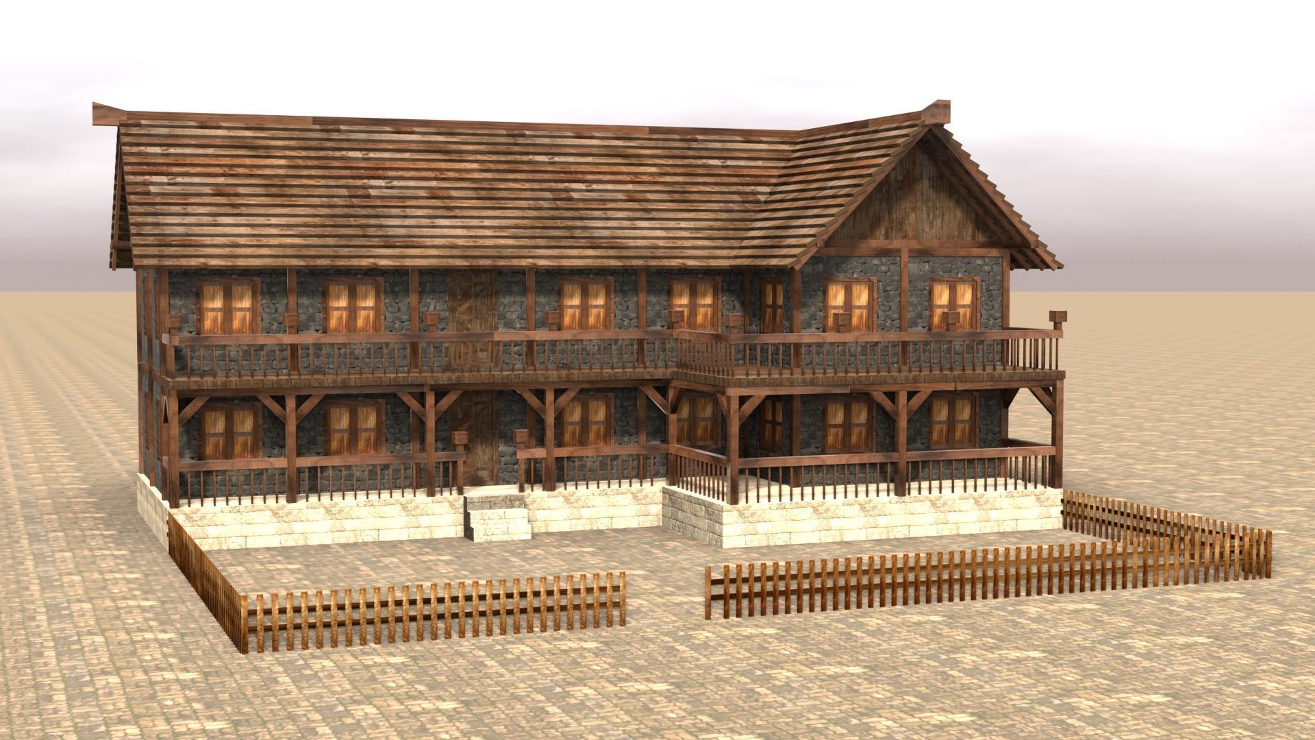 Low poly medieval village house Low-poly 3D model_16