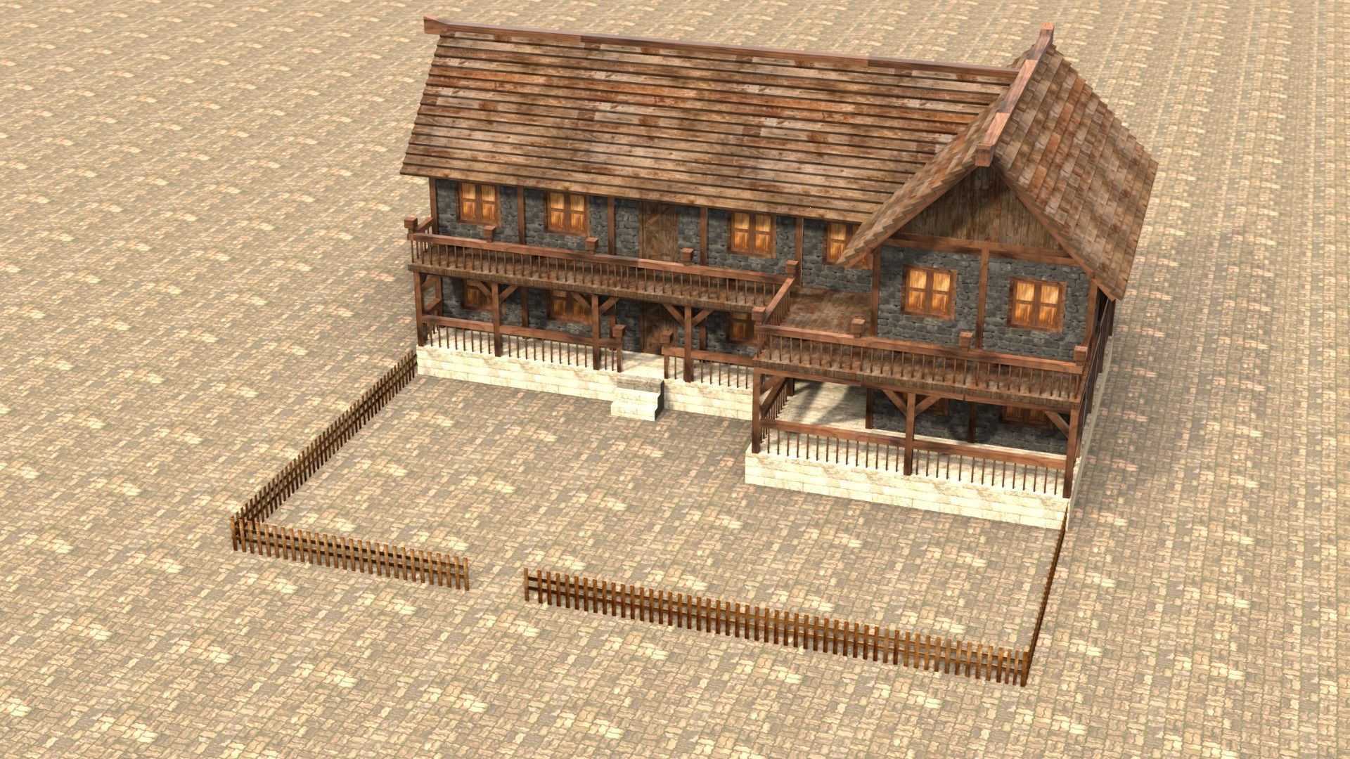 Low poly medieval village house Low-poly 3D model_3