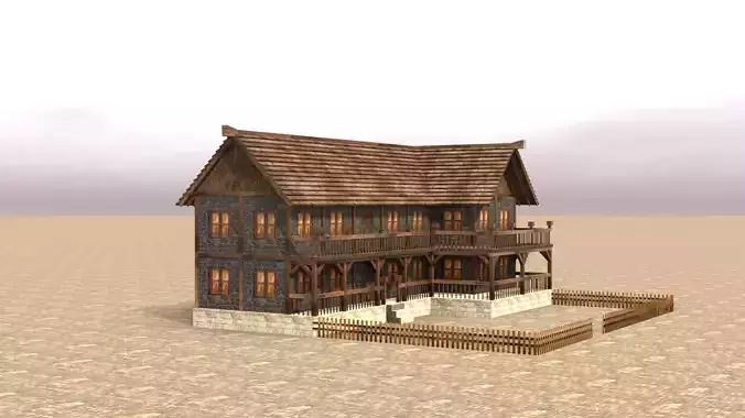Low poly medieval village house Low-poly 3D model