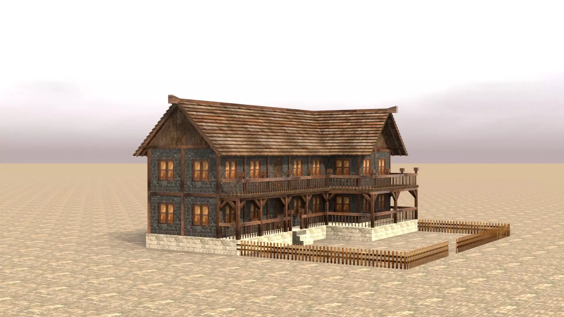 Low poly medieval village house Low-poly 3D model_0