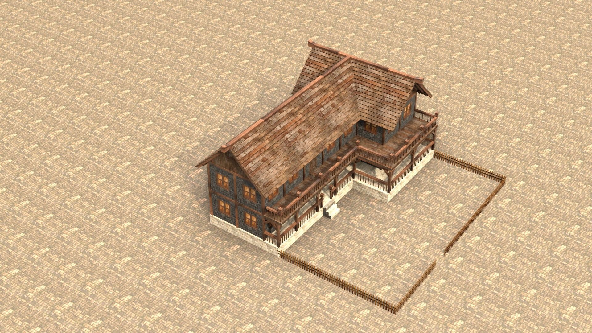Low poly medieval village house Low-poly 3D model_18