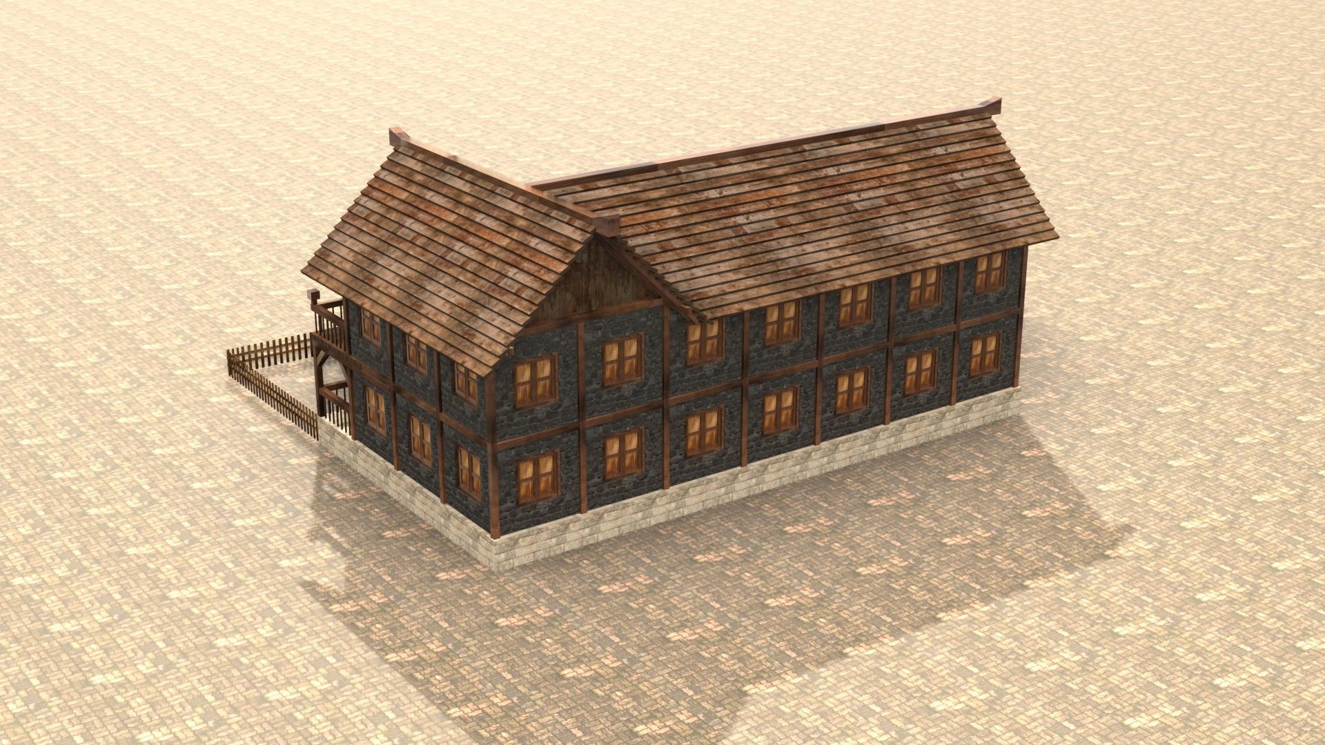Low poly medieval village house Low-poly 3D model_8
